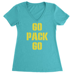 Go Pack Go Green Bay Ladies V-Neck T-shirt Surf