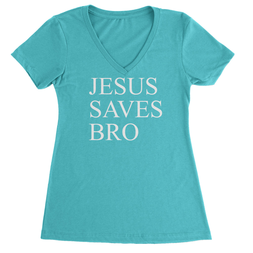 Jesus Saves Bro  Ladies V-Neck T-shirt Surf