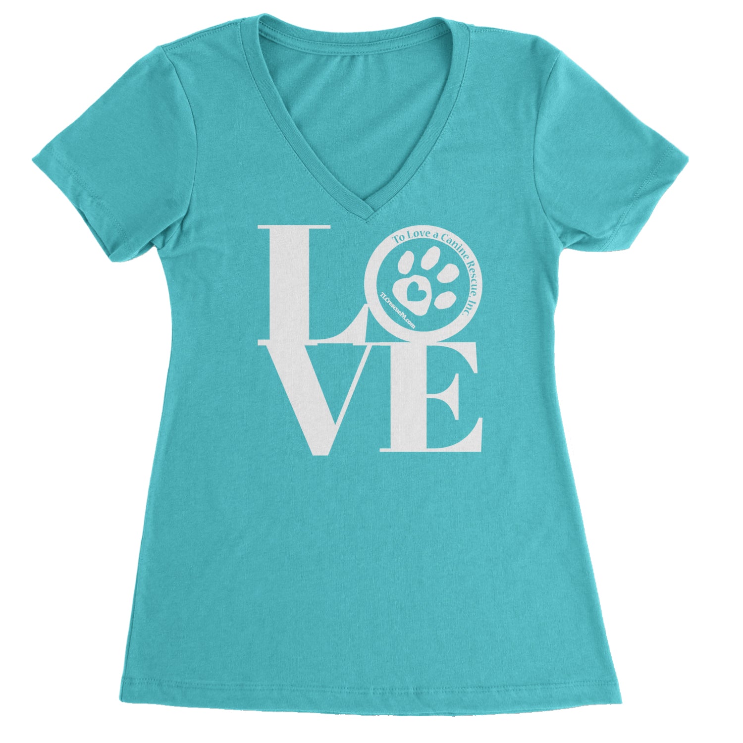 TLC LOVE Dog Rescue Ladies V-Neck T-shirt Surf