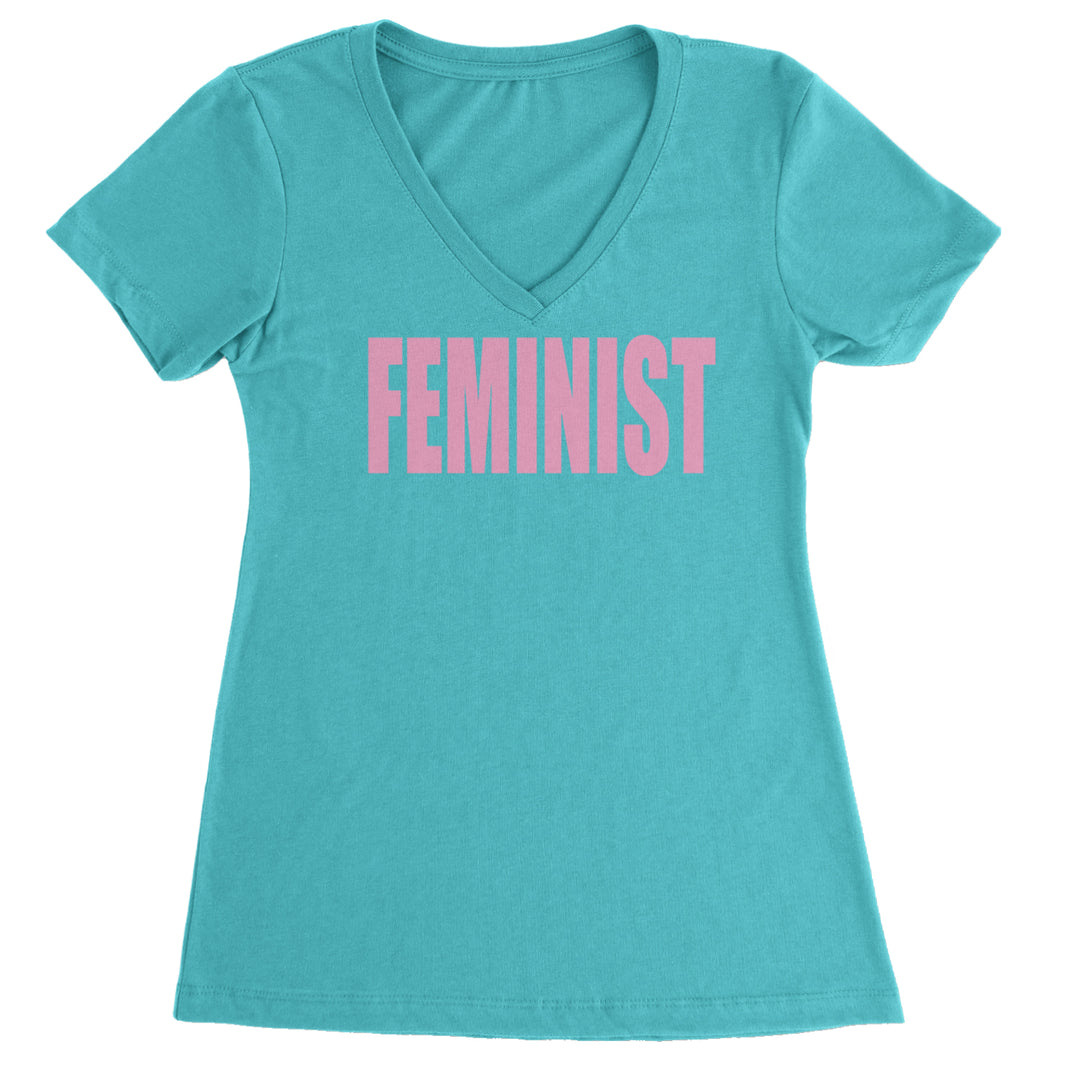 Feminist (Pink Print) Ladies V-Neck T-shirt Surf