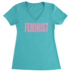 Feminist (Pink Print) Ladies V-Neck T-shirt Surf
