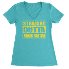 Straight Outta Rams Nation distressed block text on Women's Lightweight V-Neck T-Shirt