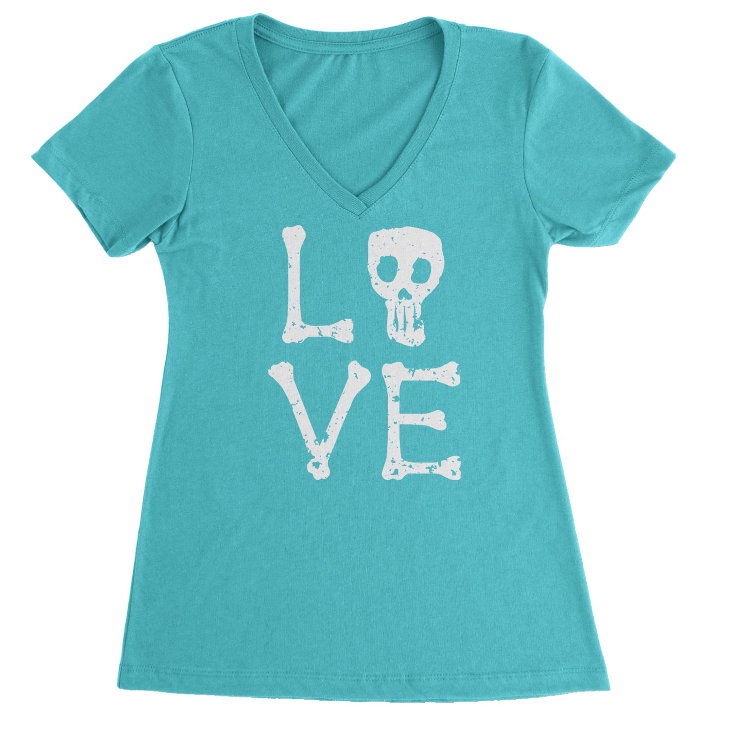 Love Skeleton Bones Ladies V-Neck T-shirt Black