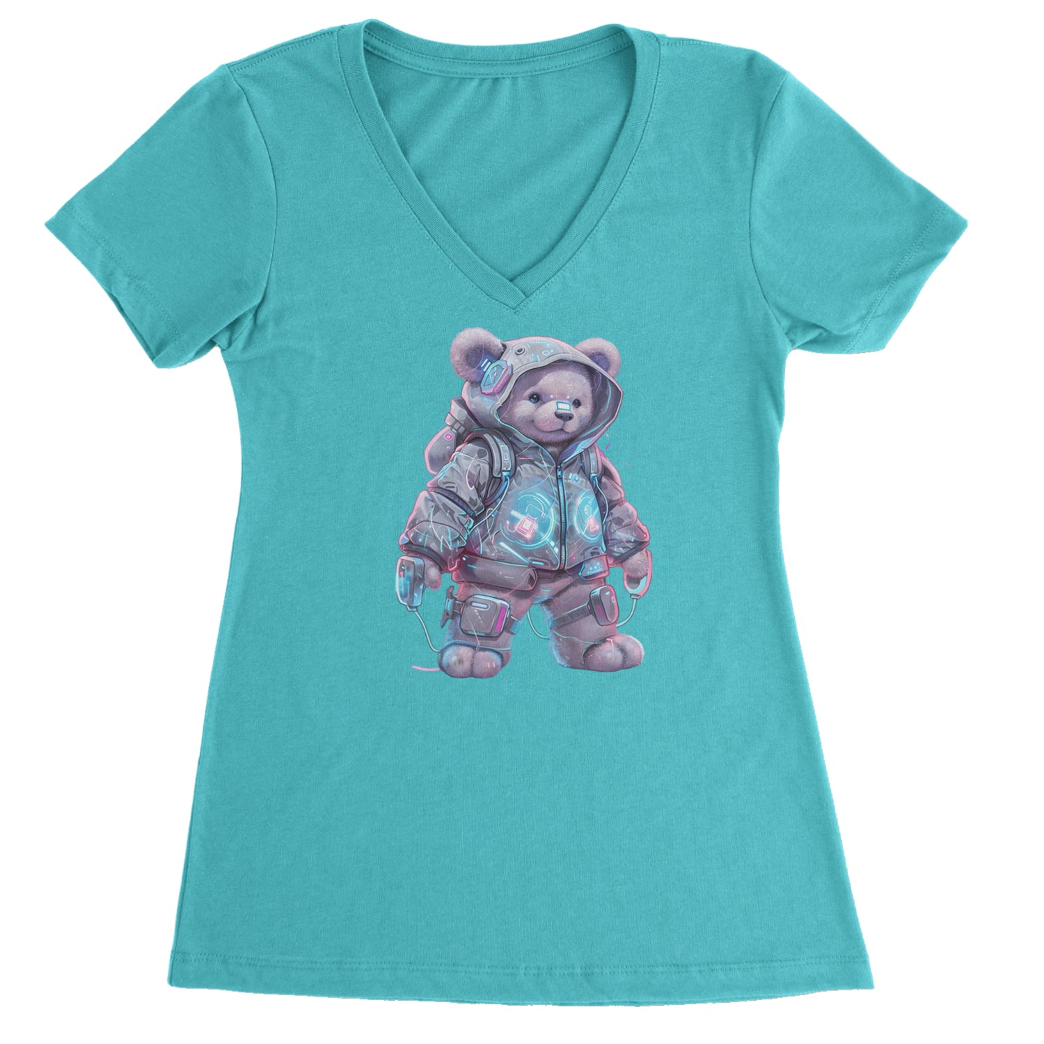 Cyberpunk Adventure Urban Graffiti Bear Ladies V-Neck T-shirt Surf