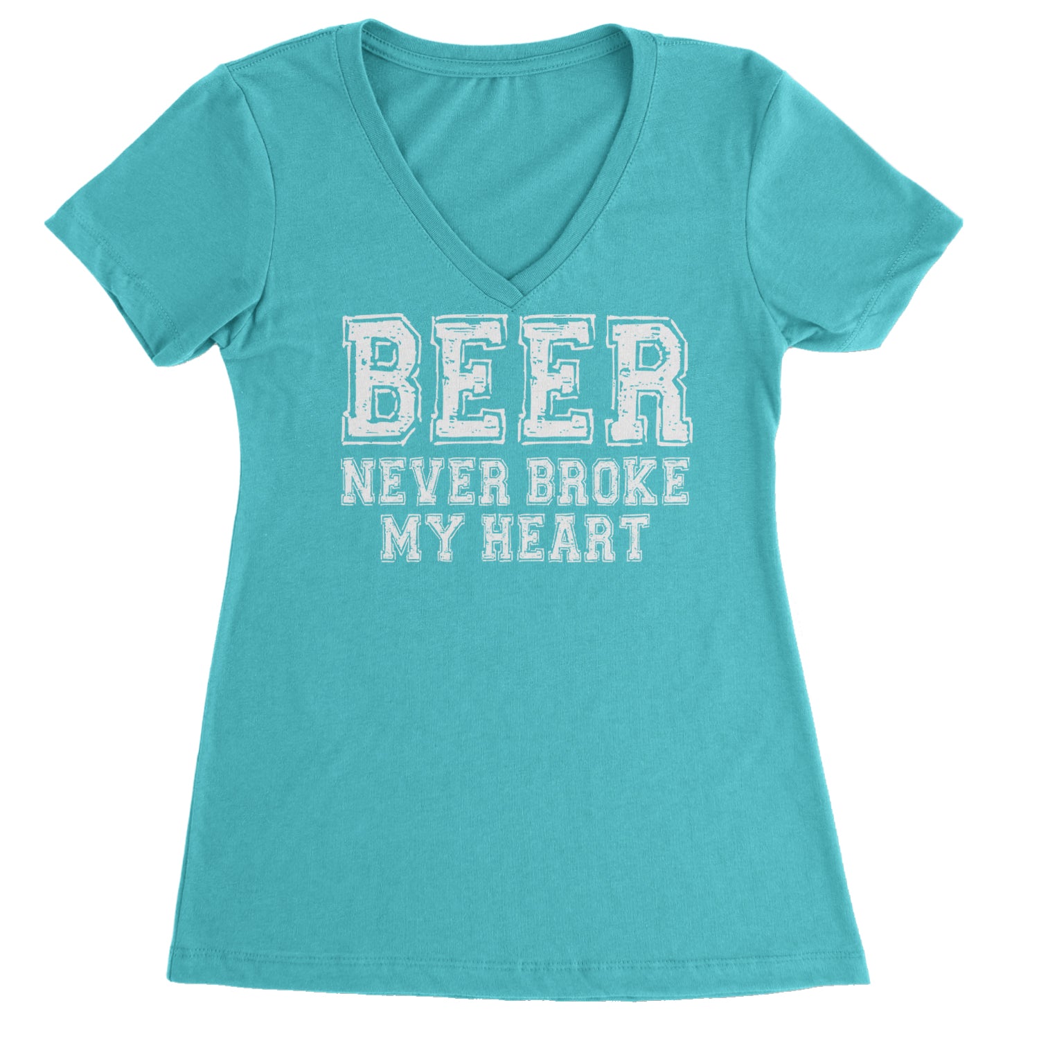 Beer Never Broke My Heart Funny Drinking Ladies V-Neck T-shirt Black
