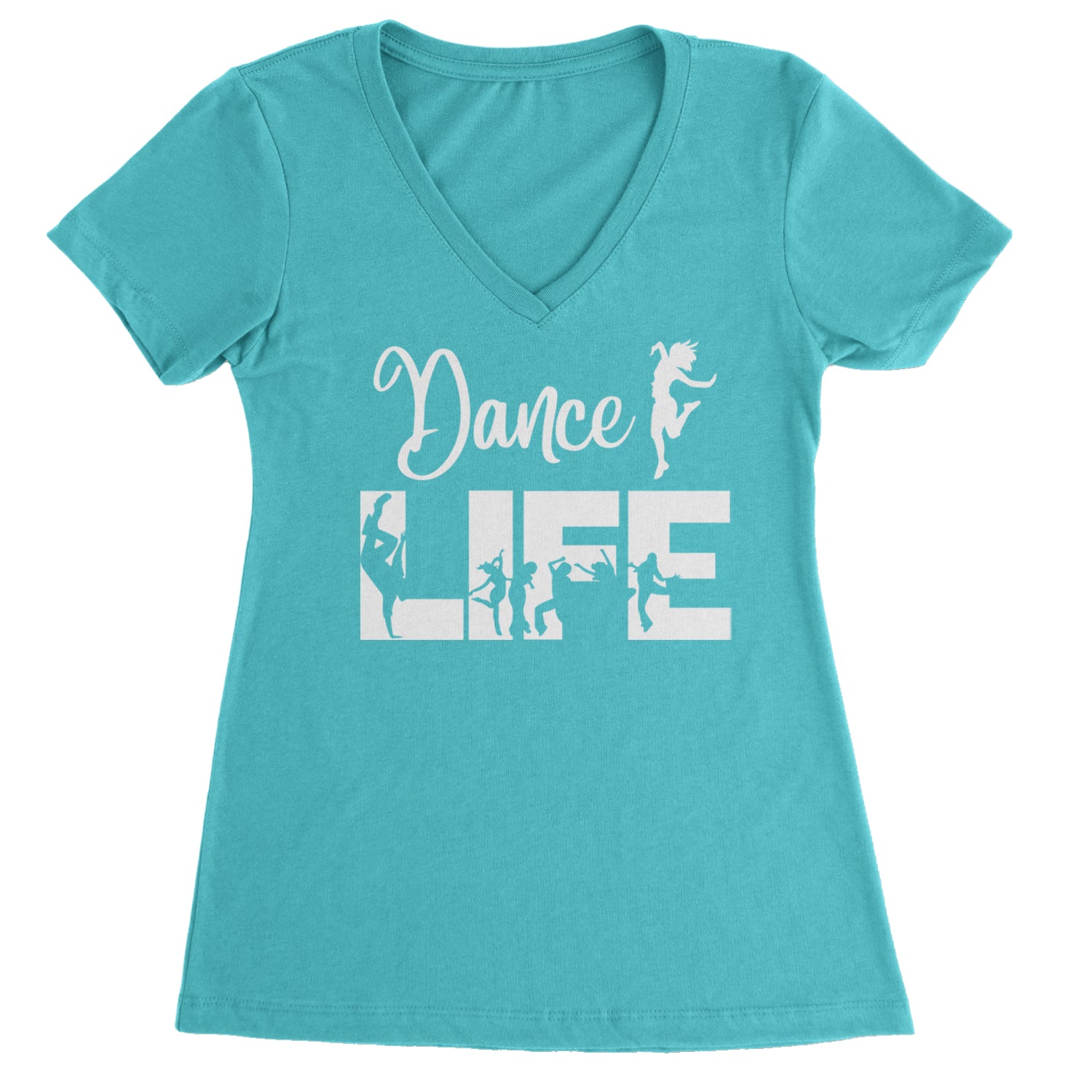 Dance Life Silhouette Dancers Ladies V-Neck T-shirt Black