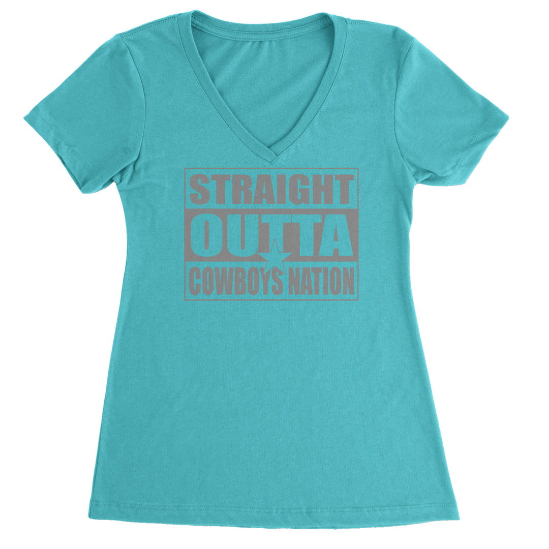 Straight Outta Cowboys Nation star-accent football fan statement on a Women's Lightweight V-Neck T-Shirt