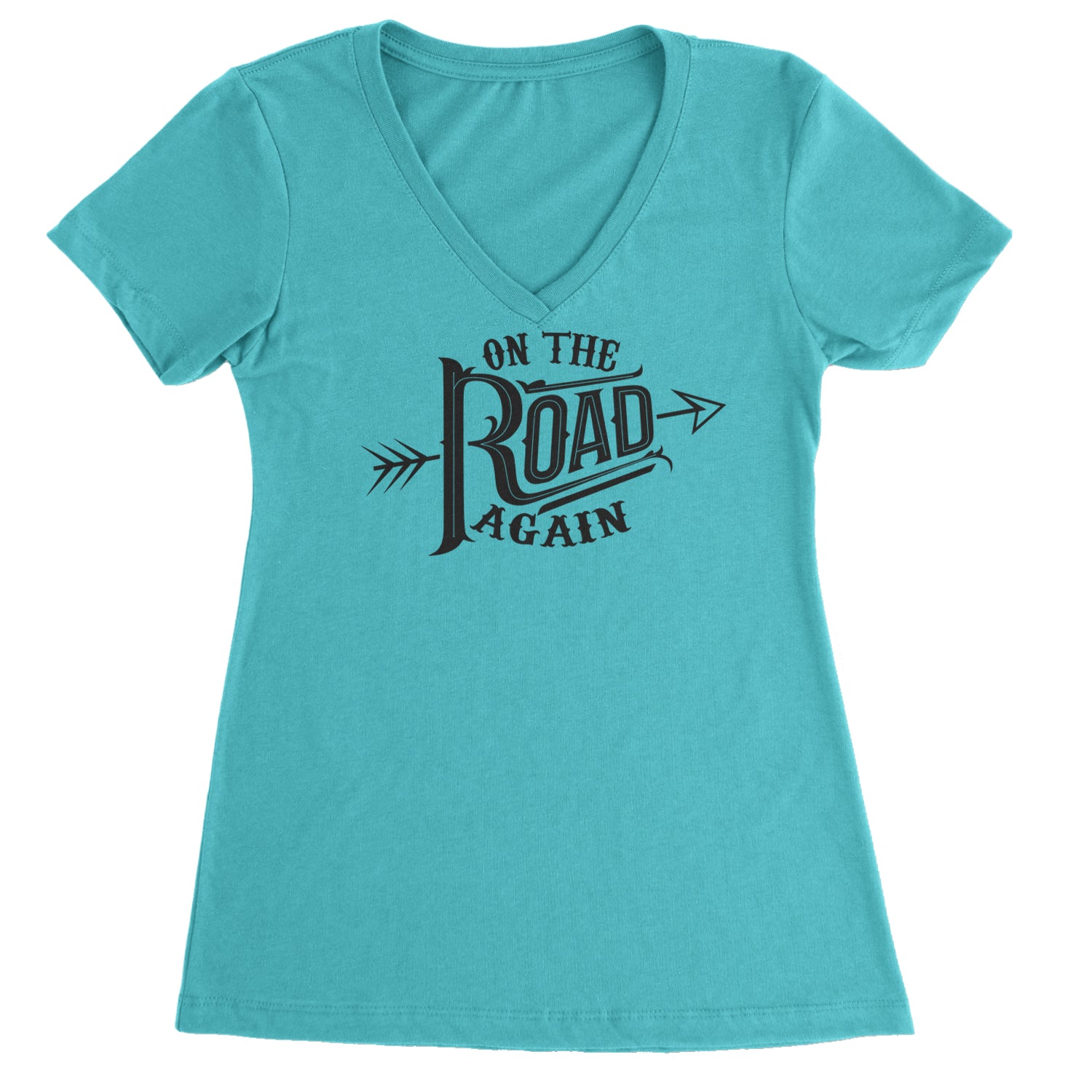 On The Road Again Hippy Country Music Ladies V-Neck T-shirt Surf