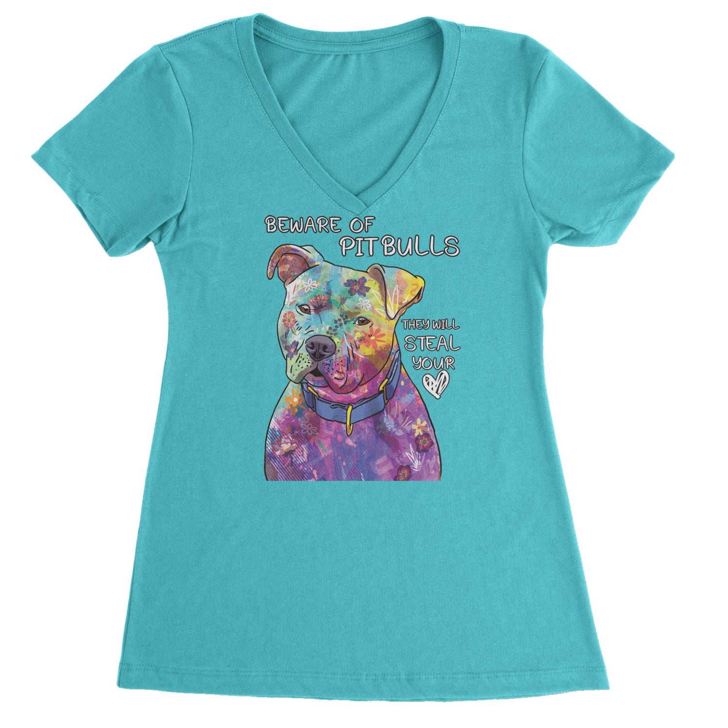 Beware Of Pit Bulls, They Will Steal Your Heart  Ladies V-Neck T-shirt Surf