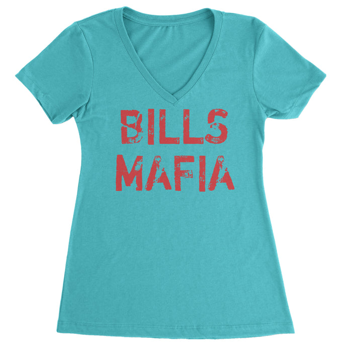 Distressed Bills Mafia Football Ladies V-Neck T-shirt