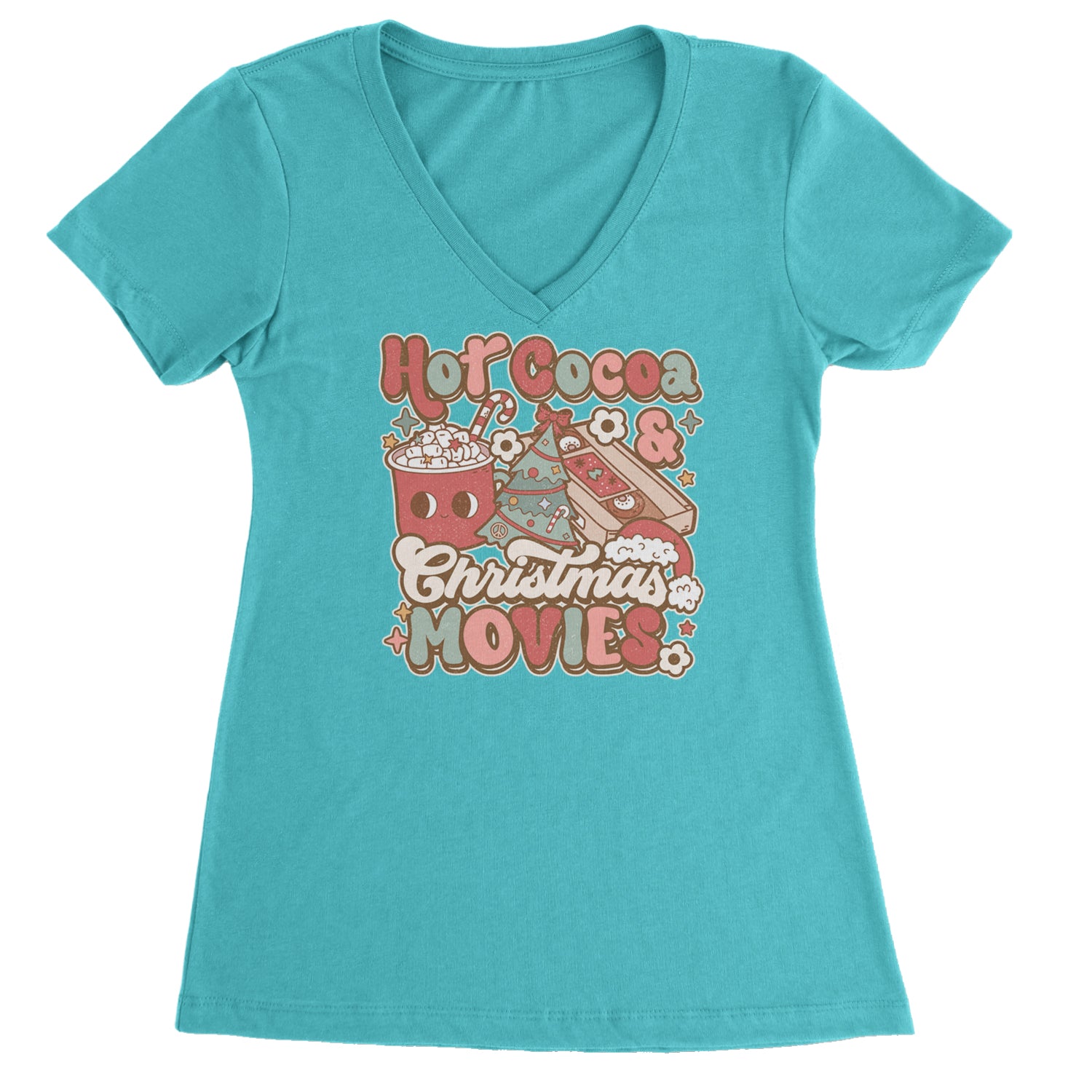 Hot Cocoa And Christmas Movies Holiday Ladies V-Neck T-shirt Surf