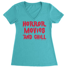 Horror Movies and Chill Ladies V-Neck T-shirt Surf