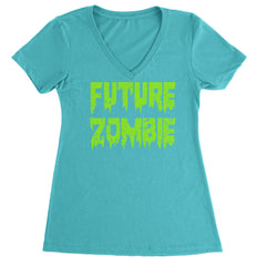 Future Zombie Horror Ladies V-Neck T-shirt Surf