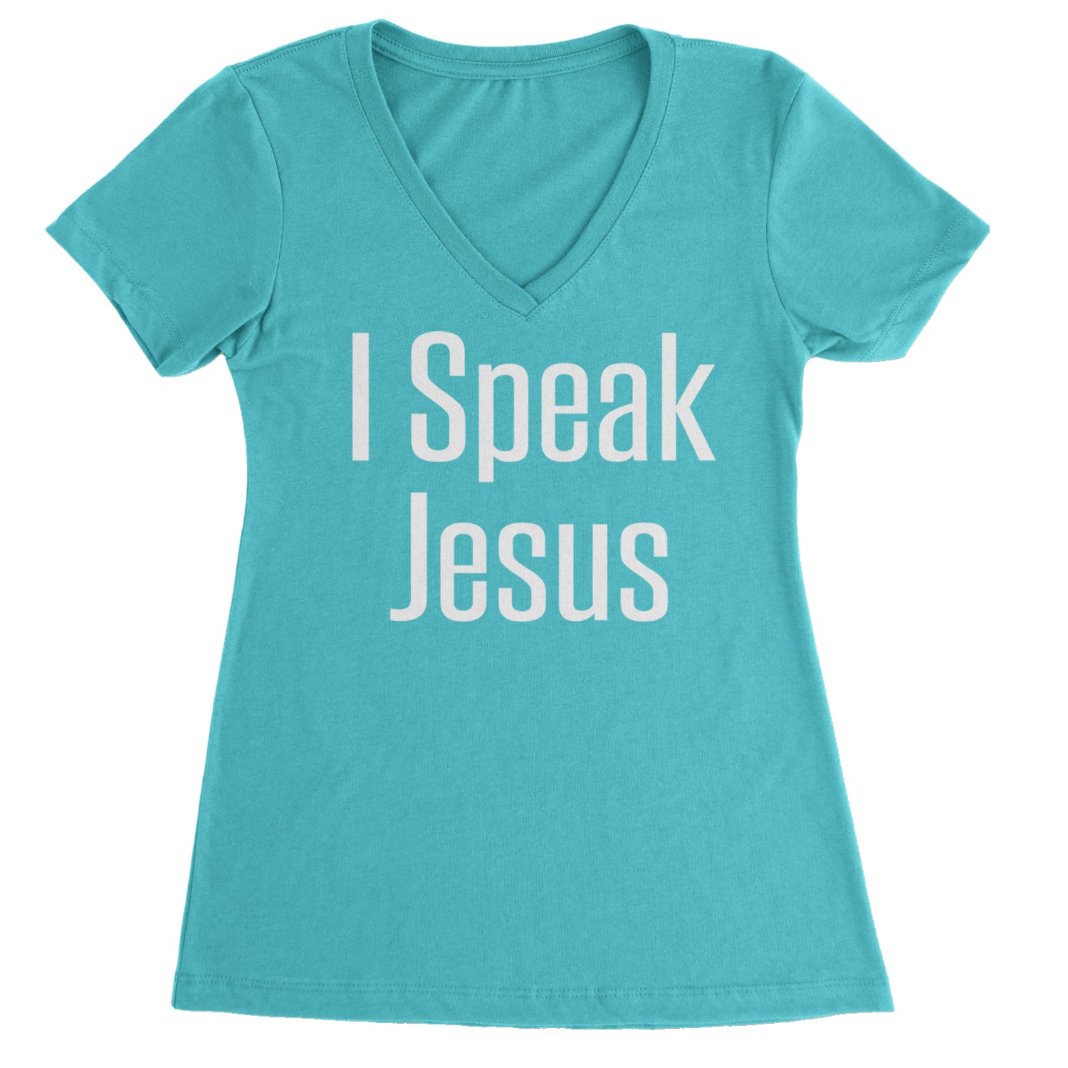 I Speak Jesus Embrace Your Faith Ladies V-Neck T-shirt Black