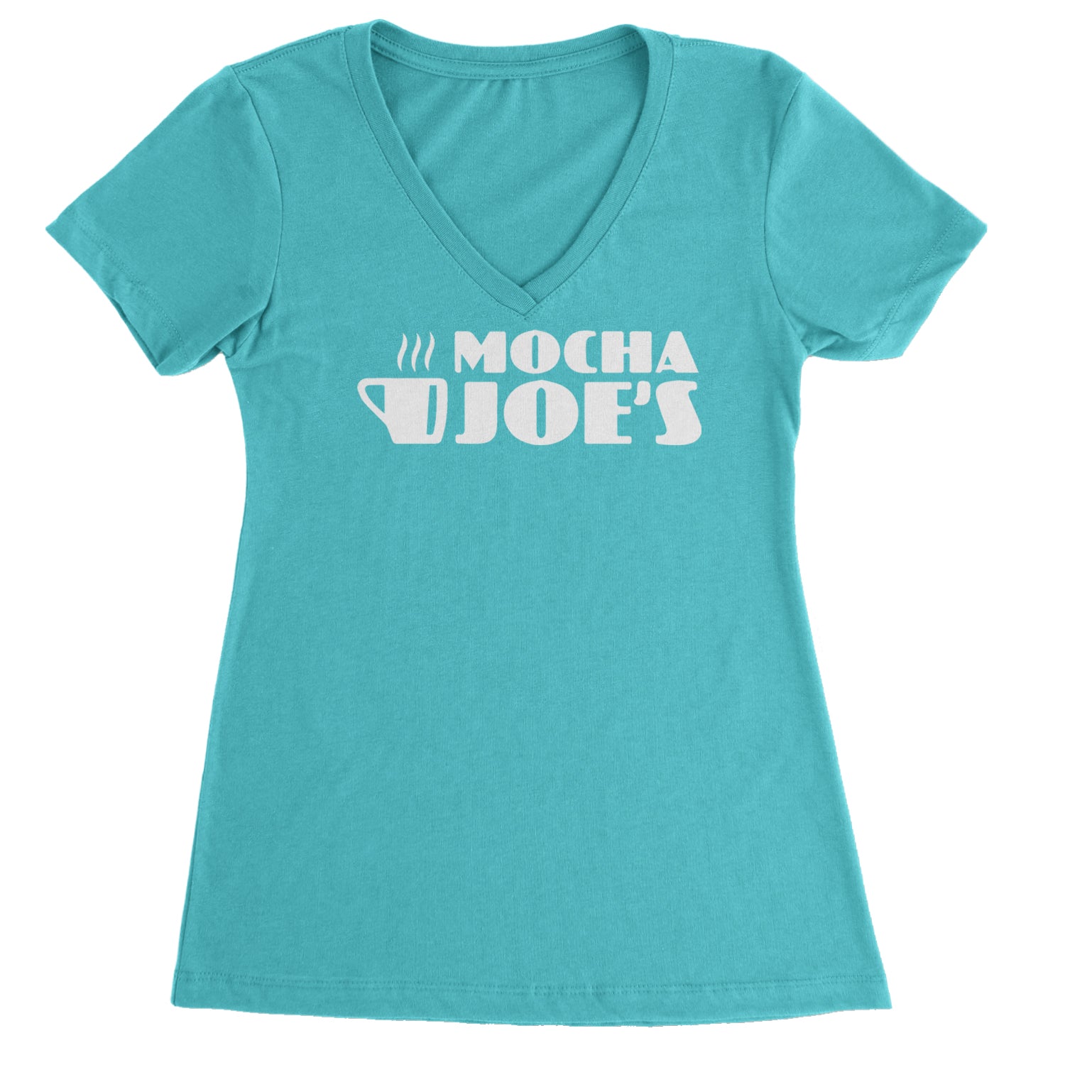 Mocha Joe's Enthusiastic Coffee Ladies V-Neck T-shirt Black