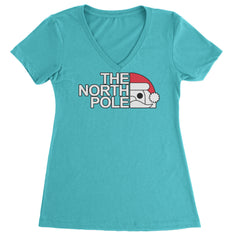 The North Pole Santa Face Ladies V-Neck T-shirt Surf