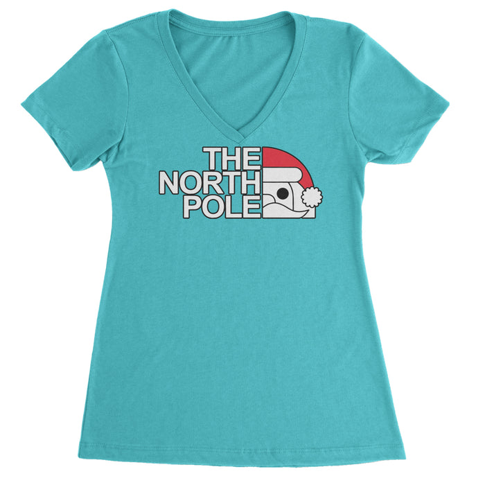 The North Pole Santa Face Ladies V-Neck T-shirt