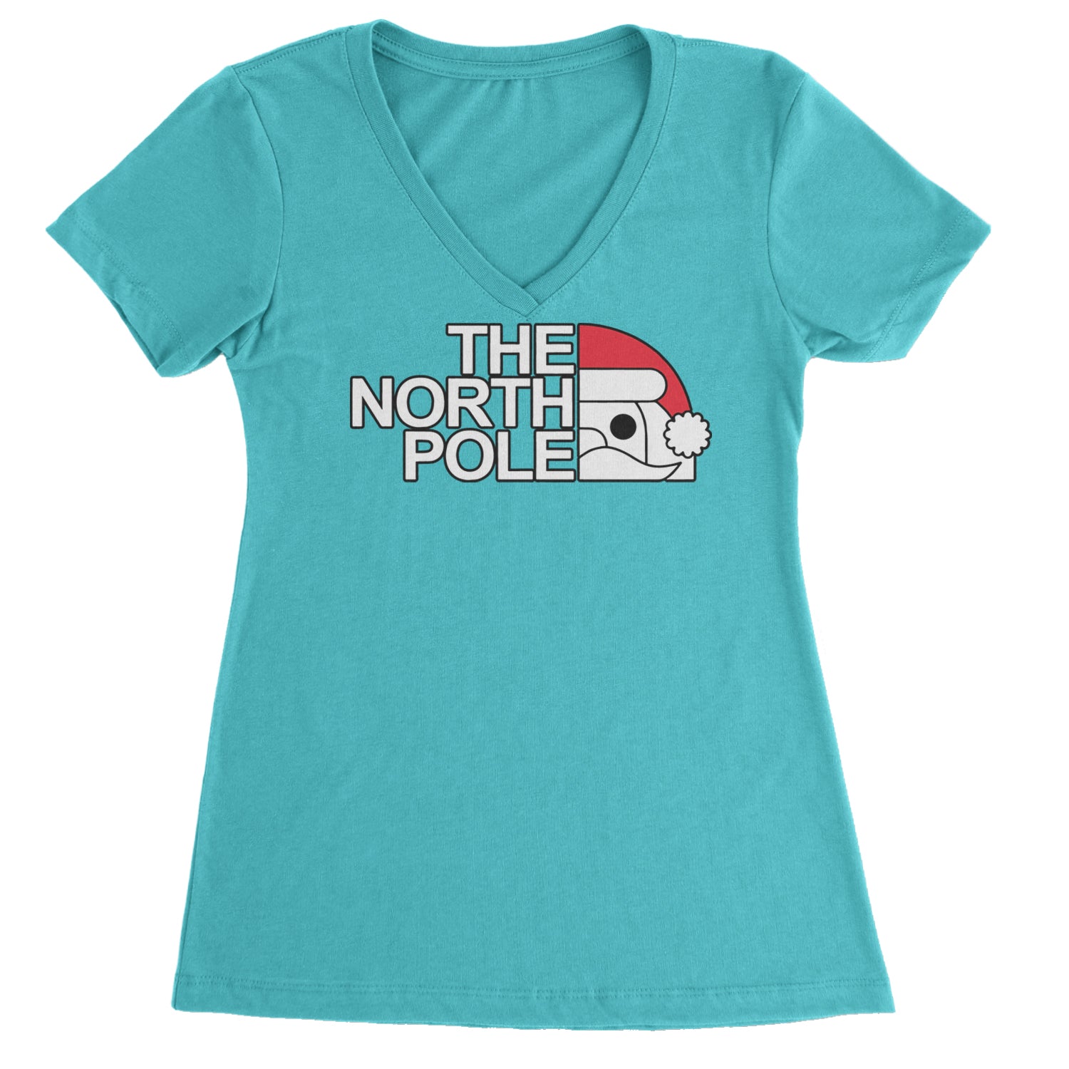 The North Pole Santa Face Ladies V-Neck T-shirt Surf