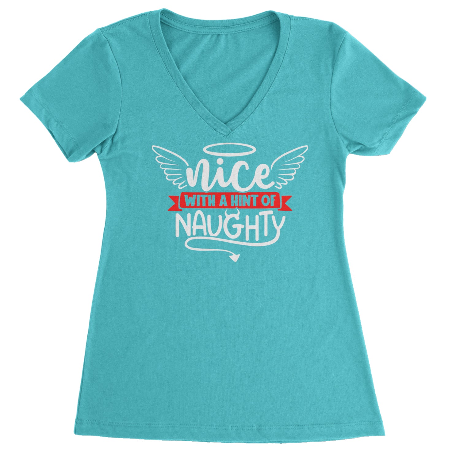 Nice with a Hint of Naughty Christmas Ladies V-Neck T-shirt Black