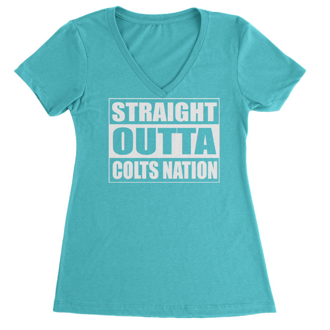 Straight Outta Colts Nation Football  Ladies V-Neck T-shirt Surf
