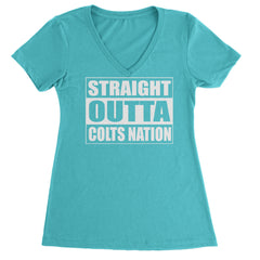 Straight Outta Colts Nation Football  Ladies V-Neck T-shirt Surf