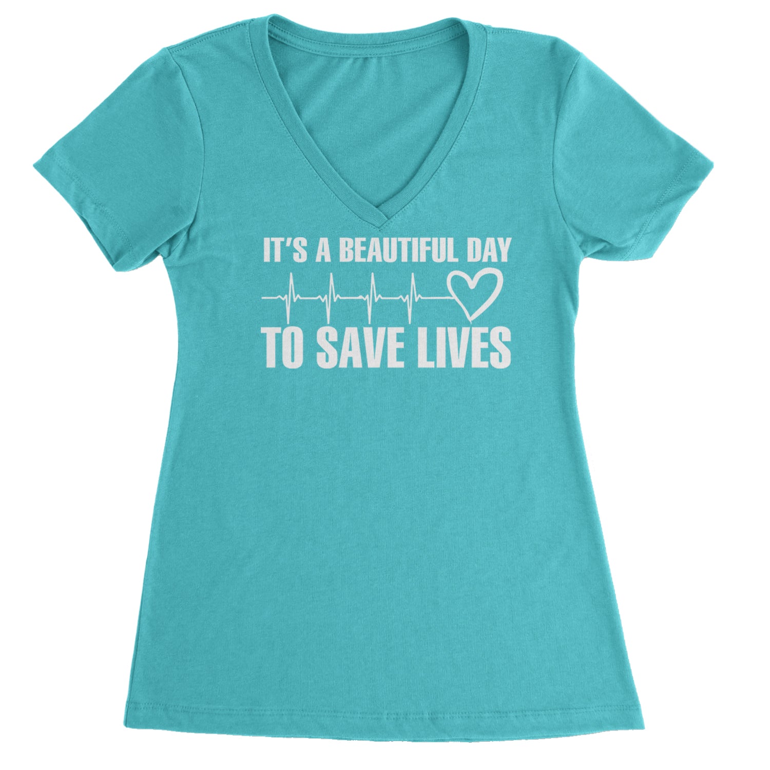 It's A Beautiful Day To Save Lives Nurse Doctor EKG Ladies V-Neck T-shirt Black