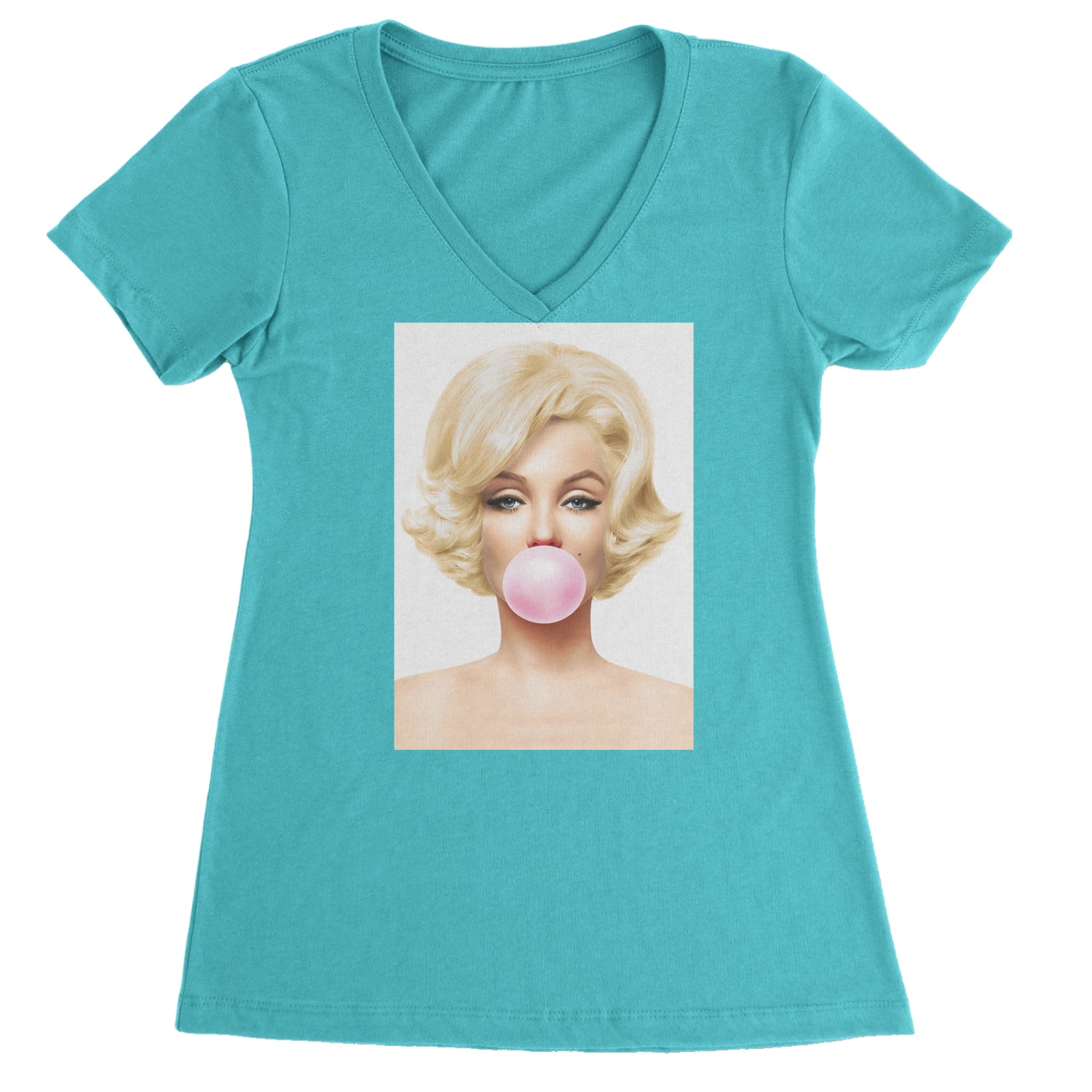 Ms. Monroe Pink Bubble Gum American Icon Ladies V-Neck T-shirt Surf