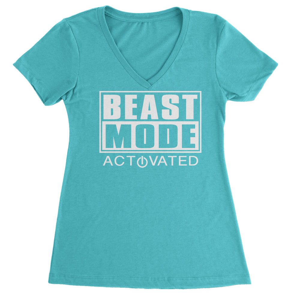 Activated Beast Mode Workout Gym Clothing Ladies V-Neck T-shirt Surf