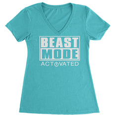Activated Beast Mode Workout Gym Clothing Ladies V-Neck T-shirt Surf