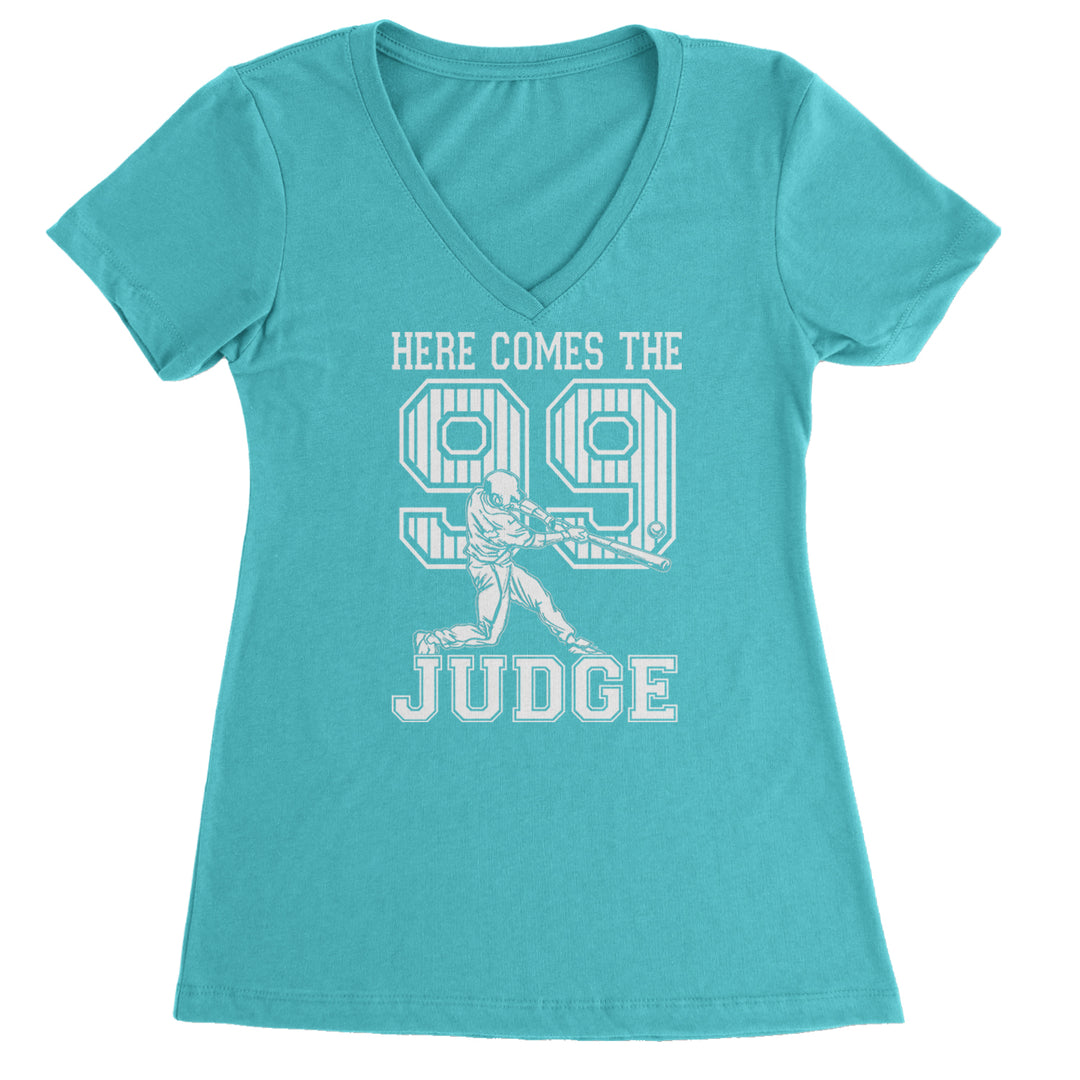 Here Comes The Judge 99 NY Baseball  Ladies V-Neck T-shirt Surf