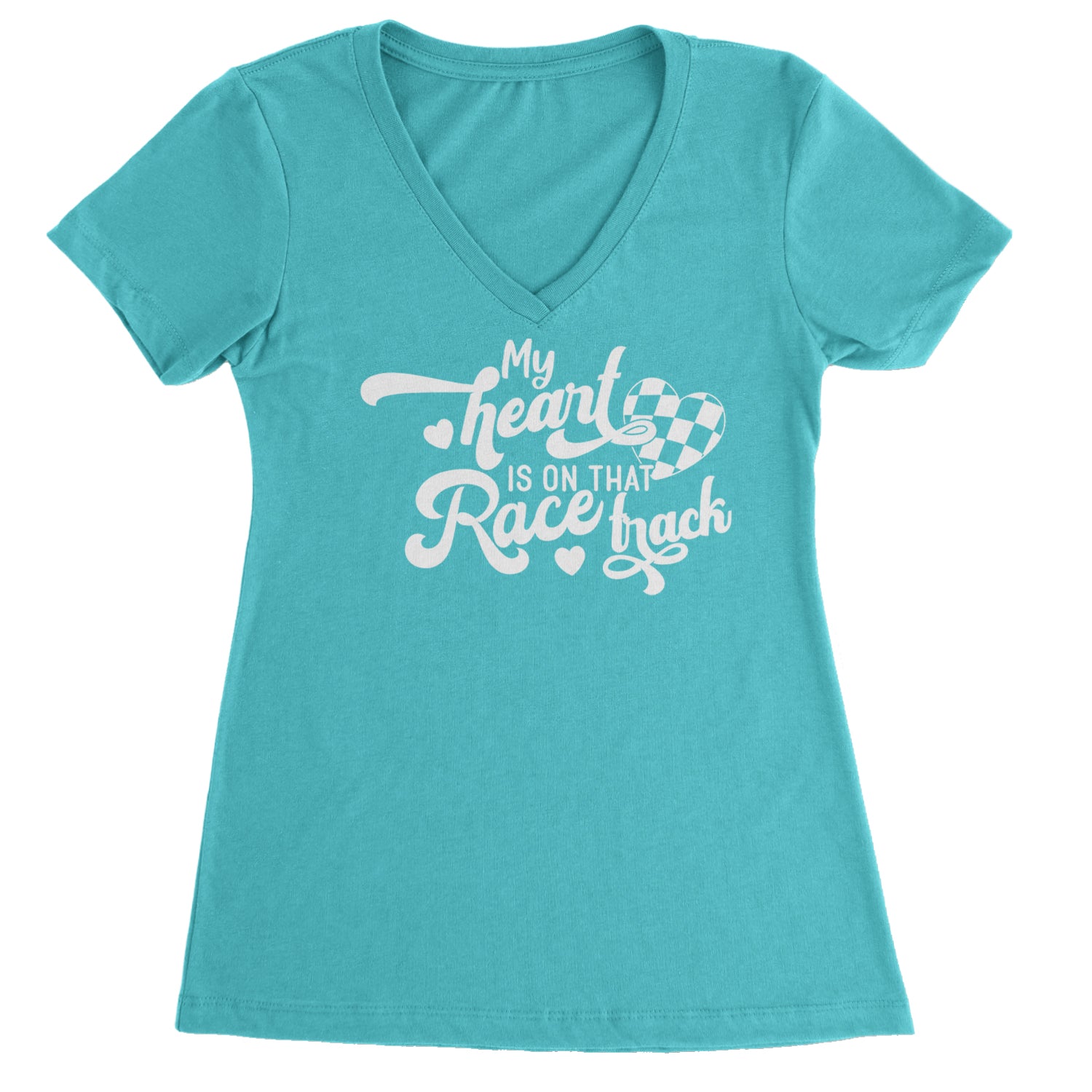 My Heart Is On That Race Track Ladies V-Neck T-shirt Black