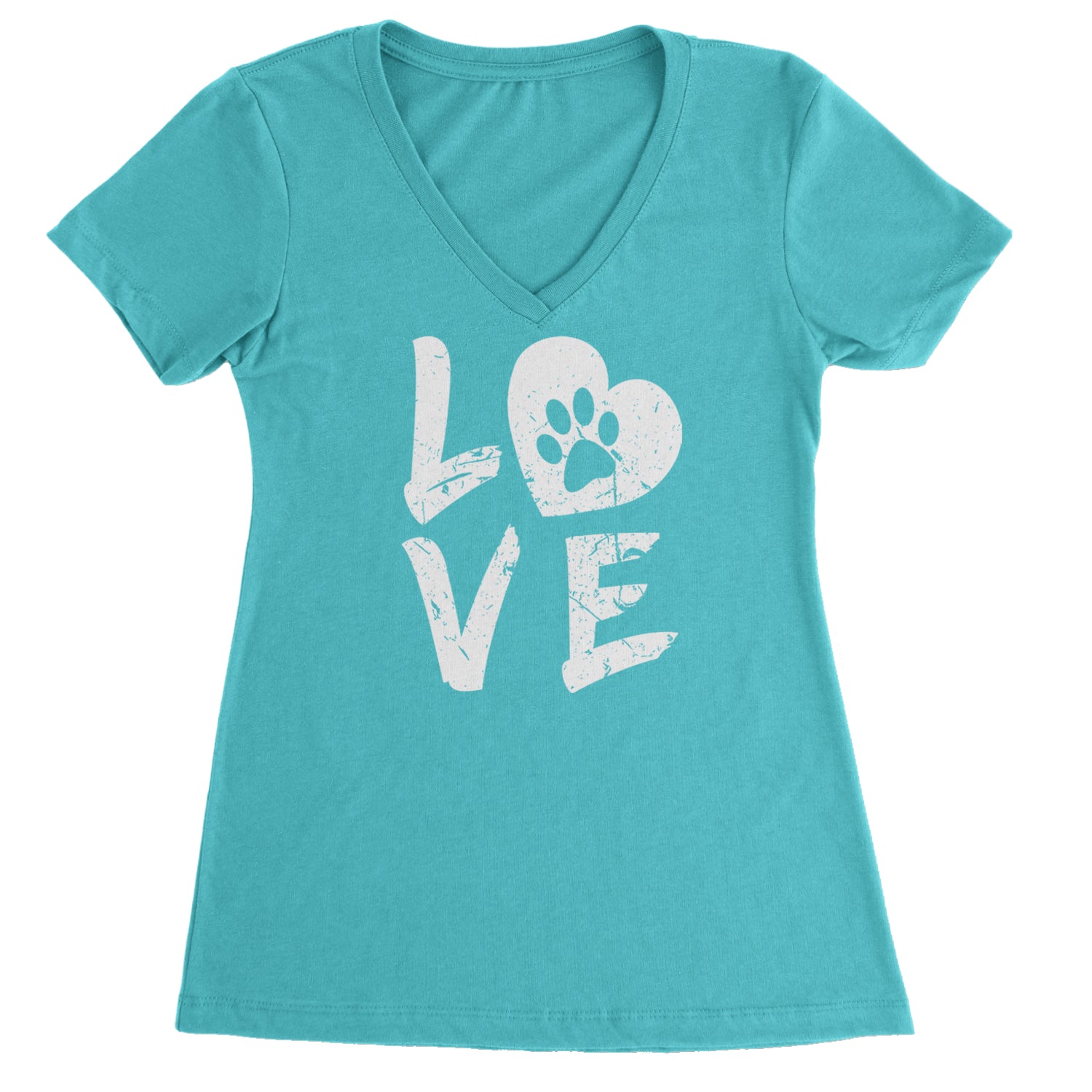I Love My Dog Paw Print  Ladies V-Neck T-shirt Black