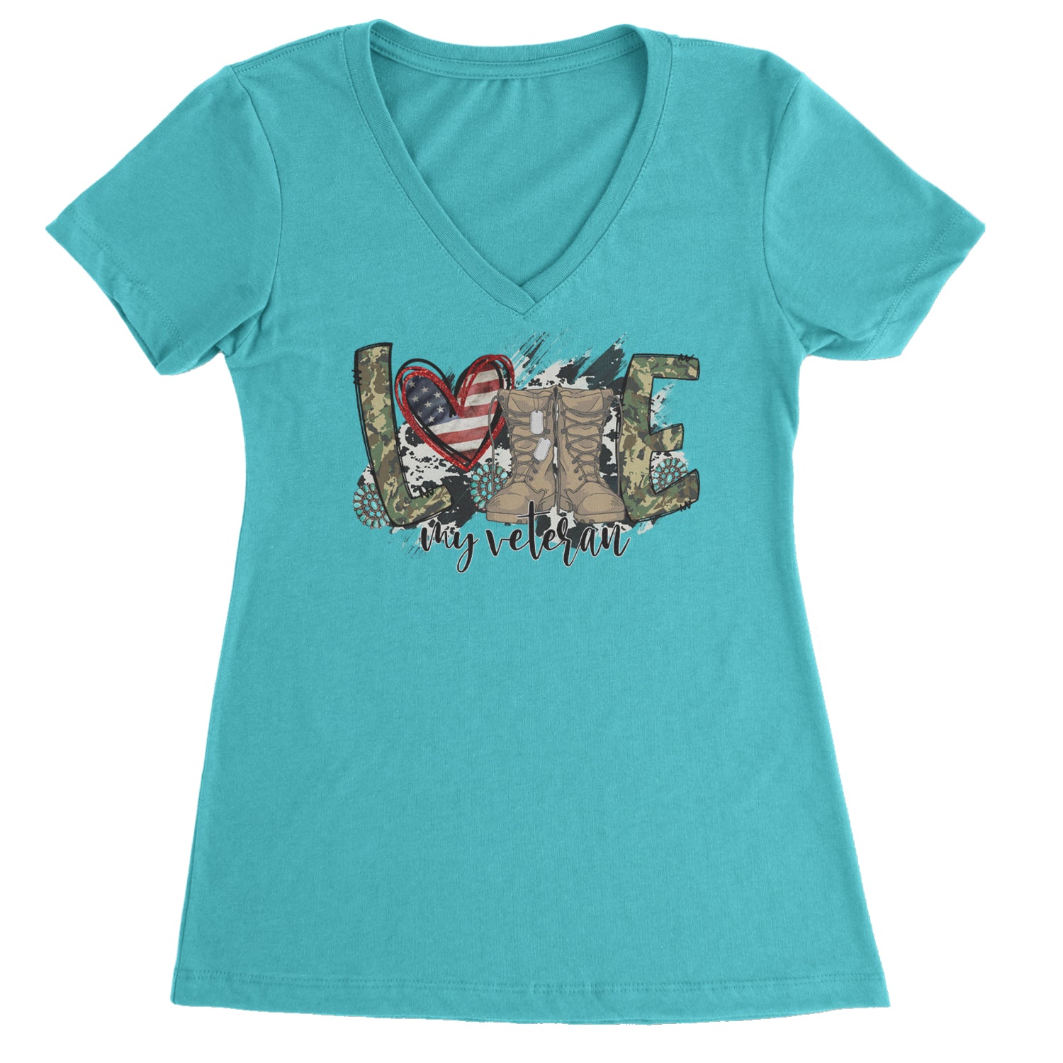 Love My Veteran Honor Veterans Day Ladies V-Neck T-shirt Surf