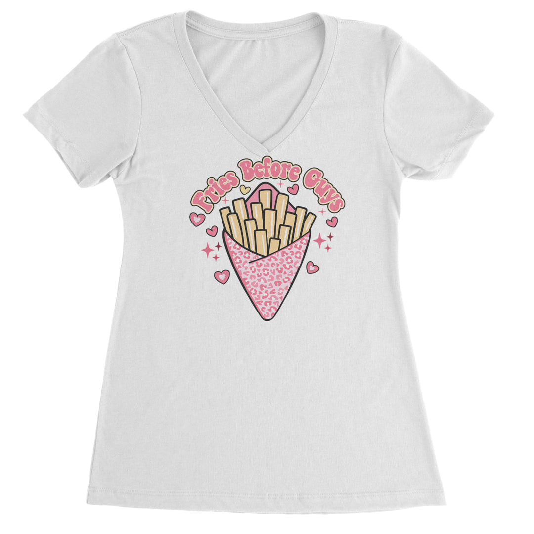 Fries Before Guys Ladies V-Neck T-shirt White