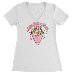 Fries Before Guys Ladies V-Neck T-shirt White