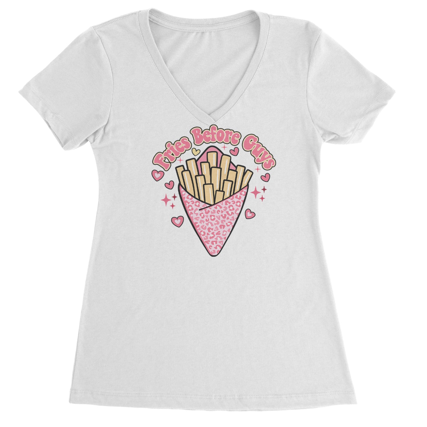 Fries Before Guys Ladies V-Neck T-shirt White