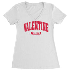 Valentines Vibes Ladies V-Neck T-shirt White