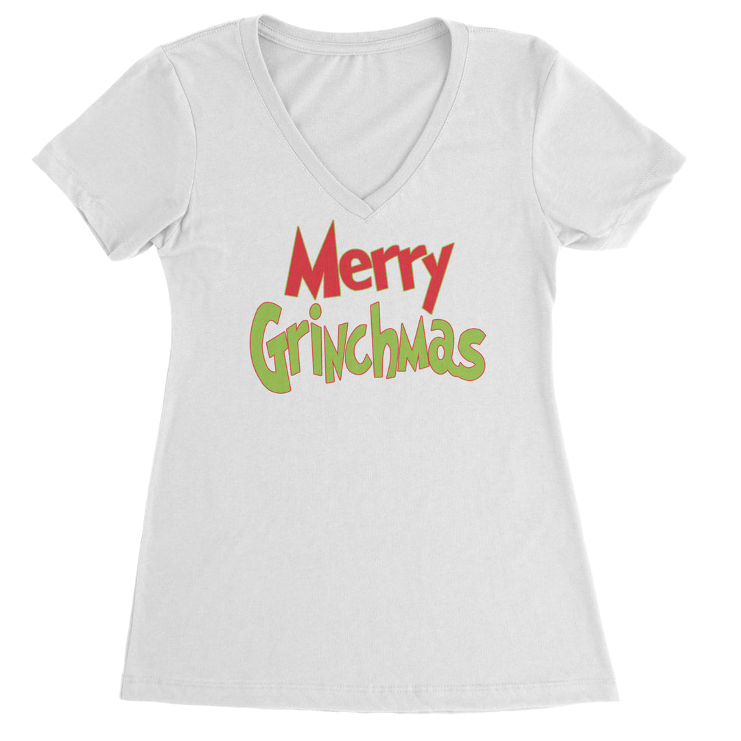 Merry Grinchmas Jolly Merry Christmas Ladies V-Neck T-shirt White