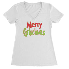 Merry Grinchmas Jolly Merry Christmas Ladies V-Neck T-shirt White