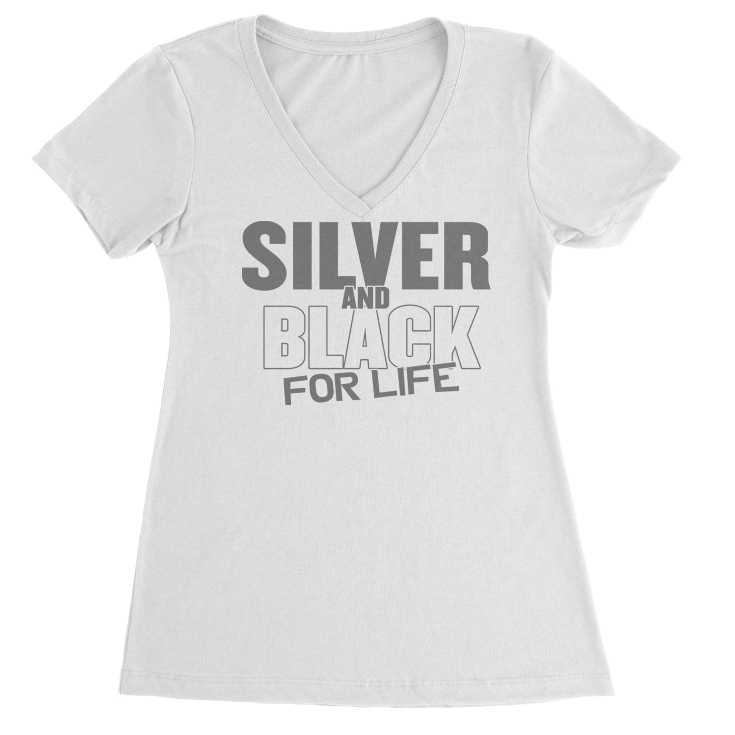 Silver And Black For Life Football Fan Ladies V-Neck T-shirt Black