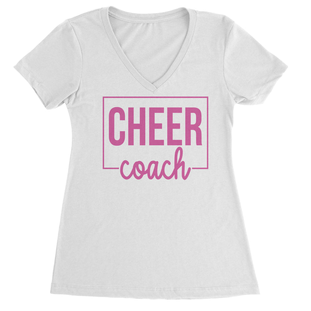 Cheer Coach Cheerleader Ladies V-Neck T-shirt White
