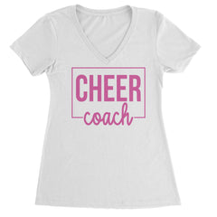 Cheer Coach Cheerleader Ladies V-Neck T-shirt White