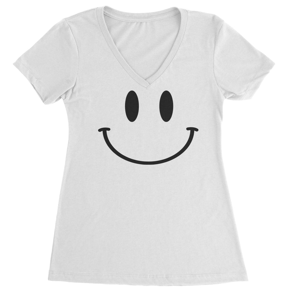 Smile Face Ladies V-Neck T-shirt White