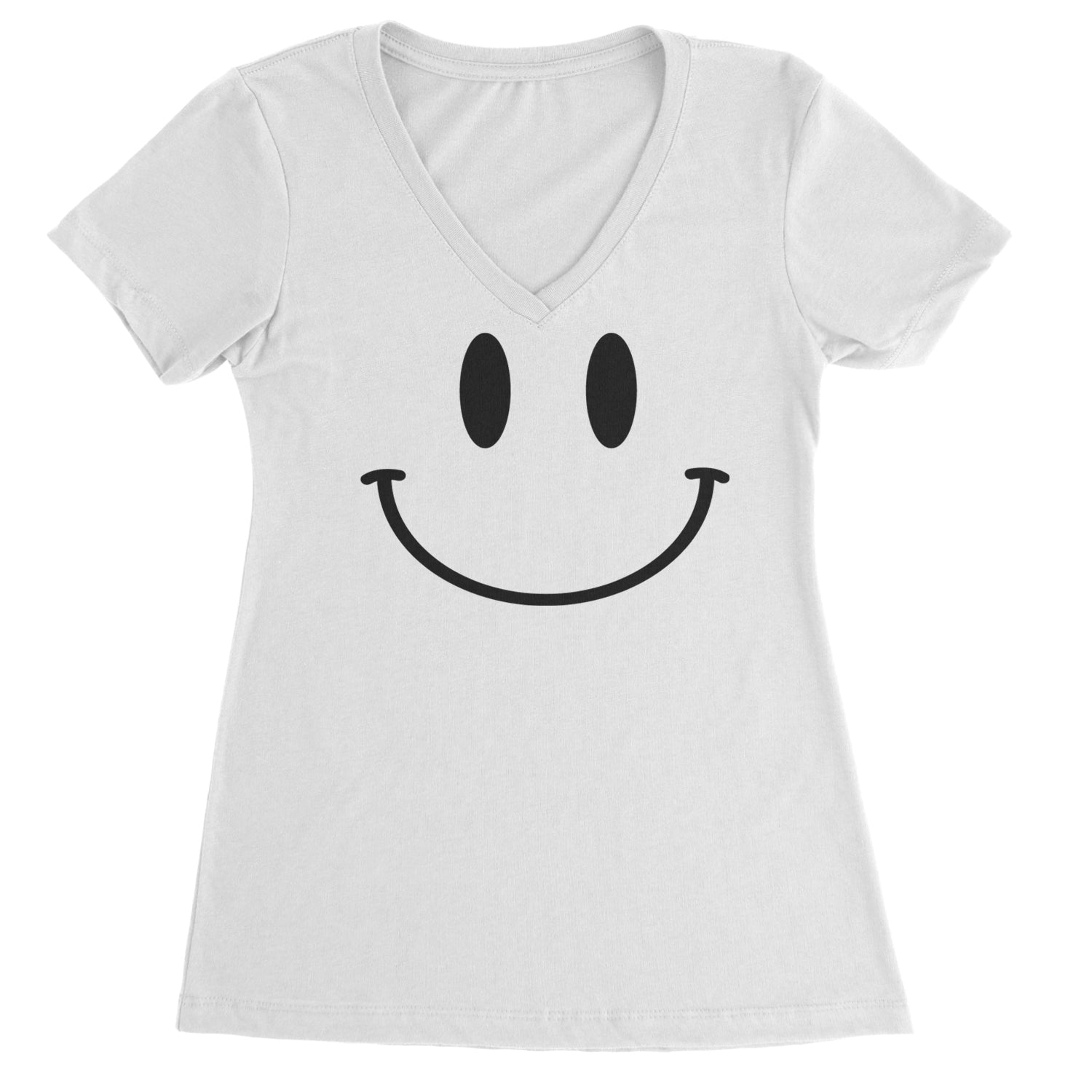 Smile Face Ladies V-Neck T-shirt Blue Clouds