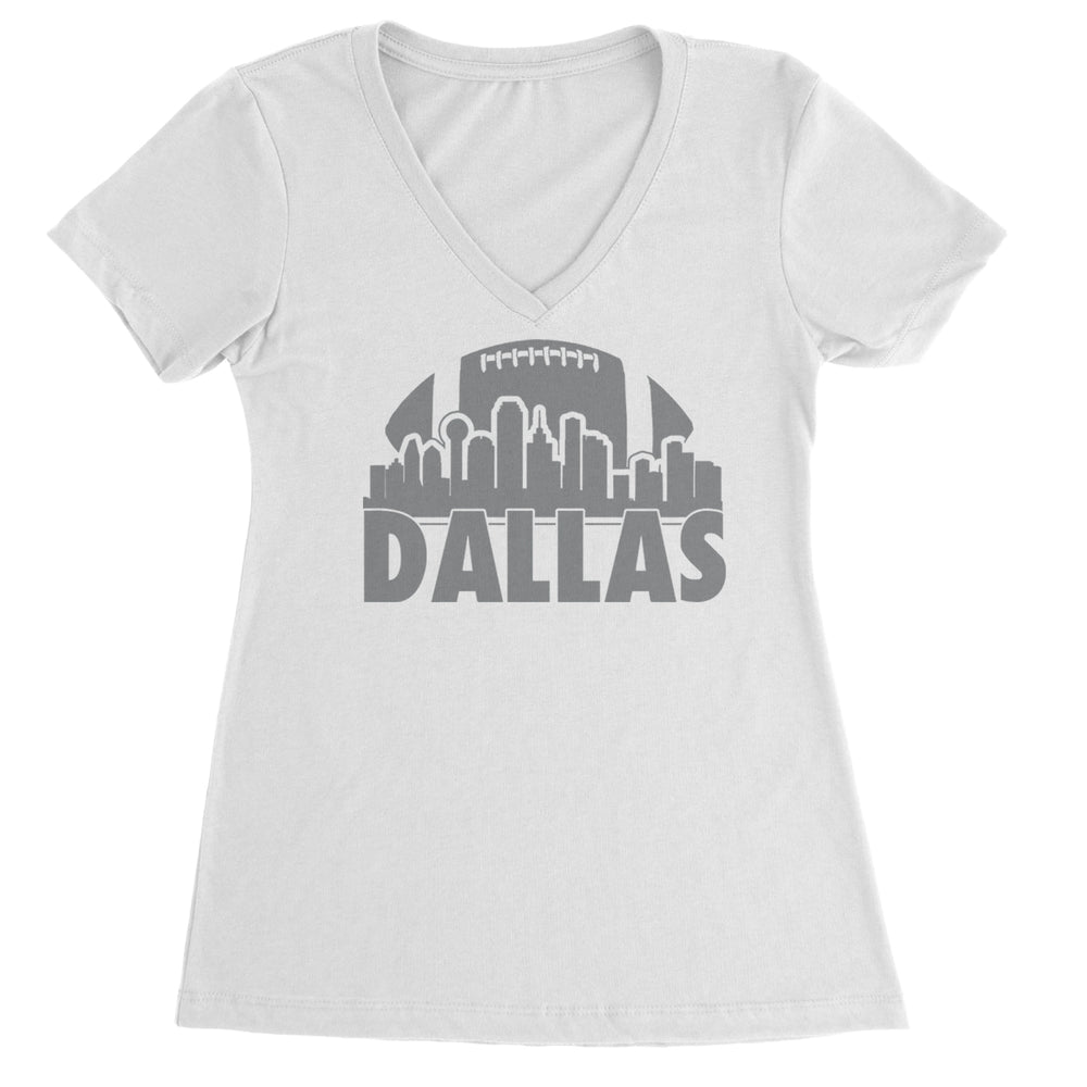 Dallas Texas Skyline Ladies V-Neck T-shirt White