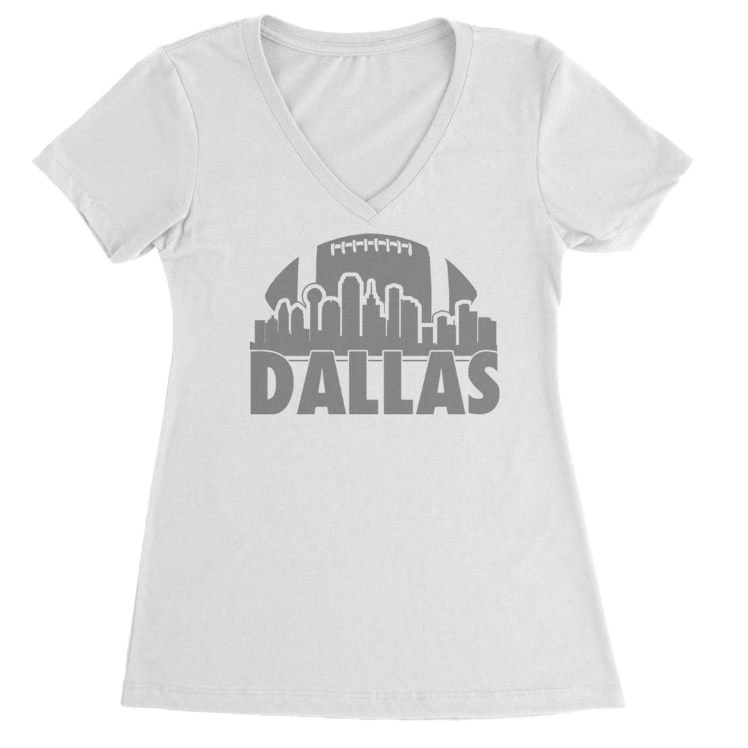 Dallas Texas Skyline Ladies V-Neck T-shirt White