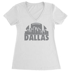 Dallas Texas Skyline Ladies V-Neck T-shirt White
