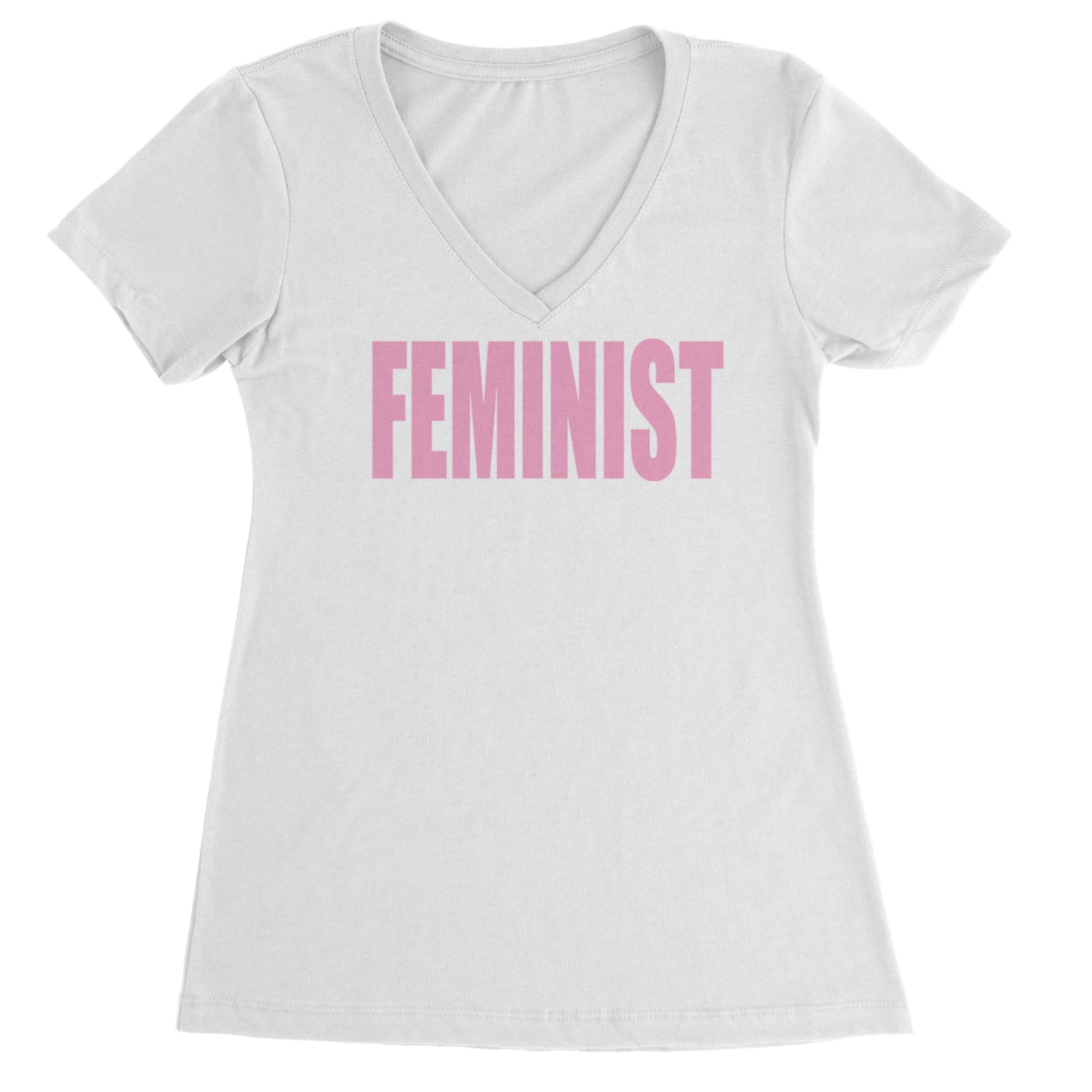 Feminist (Pink Print) Ladies V-Neck T-shirt Black