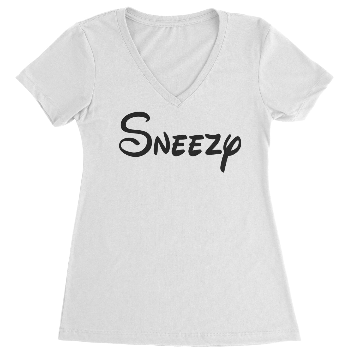 Sneezy - 7 Dwarfs Costume Ladies V-Neck T-shirt White
