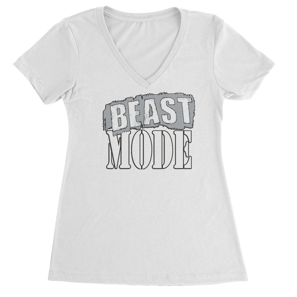 Beast Mode Training Gym Workout Ladies V-Neck T-shirt White